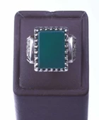 925 Ayar Gümüş Dikdörtgen Yeşil Akik Taşlı Tırnak Modeli El Kalemli Erkek Yüzük thumbnail 4