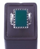 925 Ayar Gümüş Dikdörtgen Yeşil Akik Taşlı Tırnak Modeli El Kalemli Erkek Yüzük thumbnail 6