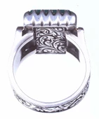 925 Ayar Gümüş Dikdörtgen Yeşil Akik Taşlı Tırnak Modeli El Kalemli Erkek Yüzük thumbnail 2