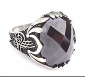 925 Ayar Gümüş Tuğra Desenli Oval Oniks Taşlı Erkek Yüzük thumbnail 1