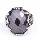 925 Ayar Gümüş Tuğra Desenli Oval Oniks Taşlı Erkek Yüzük thumbnail 5