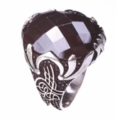 925 Ayar Gümüş Tuğra Desenli Oval Oniks Taşlı Erkek Yüzük thumbnail 3