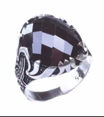 925 Ayar Gümüş Tuğra Desenli Oval Oniks Taşlı Erkek Yüzük thumbnail 2