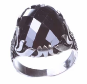 925 Ayar Gümüş Tuğra Desenli Oval Oniks Taşlı Erkek Yüzük thumbnail 4