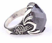 925 Ayar Gümüş Tuğra Desenli Oval Oniks Taşlı Erkek Yüzük thumbnail 6