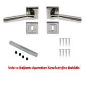 Nobel Meridyen Kare Rozetli Oda Kapı Kolu Sağa ve Sola Uygun Nikel Saten 1 Takım thumbnail 2