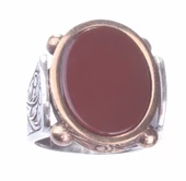 925 Ayar Gümüş ve Bronz Karışımı Oval Akik Taş Erkek Yüzük thumbnail 2