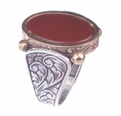 925 Ayar Gümüş ve Bronz Karışımı Oval Akik Taş Erkek Yüzük thumbnail 3