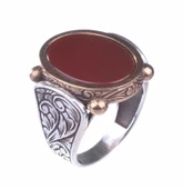925 Ayar Gümüş ve Bronz Karışımı Oval Akik Taş Erkek Yüzük thumbnail 1