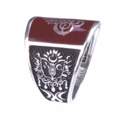 925 Ayar Gümüş Osmanlı Tuğrası ve Arması Desenli Kırmızı Mineli Erkek Yüzük thumbnail 3