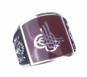 925 Ayar Gümüş Osmanlı Tuğrası ve Arması Desenli Kırmızı Mineli Erkek Yüzük thumbnail 5