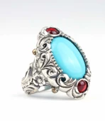 925 Ayar Gümüş Turkuaz Taşlı Tasarım Yüzük thumbnail 2