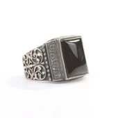 925 Ayar Gümüş Oniks Taşlı El Kalemli Erkek Yüzük thumbnail 1
