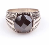 925 Ayar Gümüş Oval Fasetli Oniks Taşlı Erkek Yüzük thumbnail 6