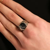 925 Ayar Gümüş Oval Fasetli Oniks Taşlı Erkek Yüzük thumbnail 1