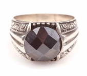 925 Ayar Gümüş Oval Fasetli Oniks Taşlı Erkek Yüzük thumbnail 2