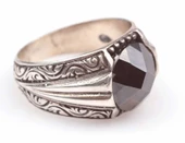 925 Ayar Gümüş Oval Fasetli Oniks Taşlı Erkek Yüzük thumbnail 4