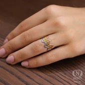 925 Ayar Gümüş Zikzak Yüzük, Sarı thumbnail 4