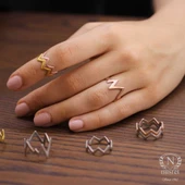 925 Ayar Gümüş Zikzak Yüzük, Pembe thumbnail 2