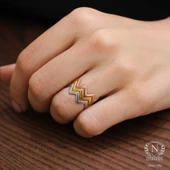 925 Ayar Gümüş Zikzak Yüzük, Pembe thumbnail 3