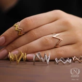 925 Ayar Gümüş Kalın Zikzak Yüzük, 3 Renk thumbnail 8