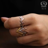 925 Ayar Gümüş Kalın Zikzak Yüzük, 3 Renk thumbnail 2