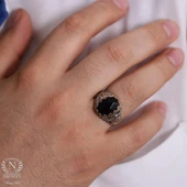 925 Ayar Gümüş Fasetli Garnet Taşlı Antik Yüzük thumbnail 1