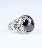 925 Ayar Gümüş Fasetli Garnet Taşlı Antik Yüzük thumbnail 5