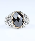 925 Ayar Gümüş Fasetli Garnet Taşlı Antik Yüzük thumbnail 3