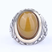 925 Ayar Gümüş ve Bronz Karışımı Sarı Akik Taşlı Erkek Yüzük thumbnail 4