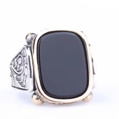 925 Ayar Gümüş ve Bronz Karışımı Oniks Taşlı Erkek Yüzük thumbnail 4