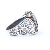 925 Ayar Gümüş ve Bronz Karışımı Dövmeli Çepni Boyu Sembolü Erkek Yüzük thumbnail 3