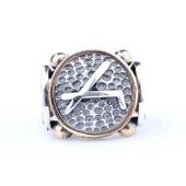 925 Ayar Gümüş ve Bronz Karışımı Dövmeli Çepni Boyu Sembolü Erkek Yüzük thumbnail 4