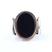 925 Ayar Gümüş ve Bronz Dikdörtgen Oniks Taşlı Erkek Yüzük thumbnail 4