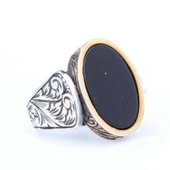 925 Ayar Gümüş ve Bronz Dikdörtgen Oniks Taşlı Erkek Yüzük thumbnail 2