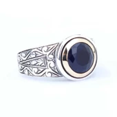 925 Ayar Gümüş ve Bronz Karışımı Safir Taşlı Erkek Yüzük thumbnail 2