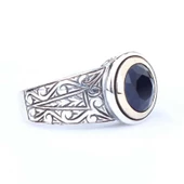 925 Ayar Gümüş ve Bronz Karışımı Safir Taşlı Erkek Yüzük thumbnail 1