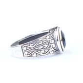 925 Ayar Gümüş ve Bronz Karışımı Safir Taşlı Erkek Yüzük thumbnail 3