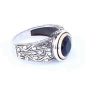 925 Ayar Gümüş ve Bronz Karışımı Safir Taşlı Erkek Yüzük thumbnail 5