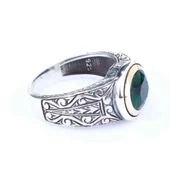 925 Ayar Gümüş ve Bronz Karışımı Zümrüt Taşlı Erkek Yüzük thumbnail 4