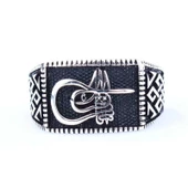 925 Ayar Gümüş Osmanlı Tuğrası Desenli Erkek Yüzük thumbnail 3