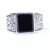 Siyah Oniks Taşlı 925 Ayar Gümüş Erkek Yüzük thumbnail 3