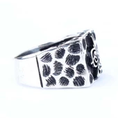 925 Ayar Gümüş Osmanlı Tuğrası Benek Desenli Erkek Yüzük thumbnail 3