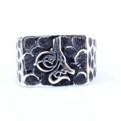 925 Ayar Gümüş Osmanlı Tuğrası Benek Desenli Erkek Yüzük thumbnail 4