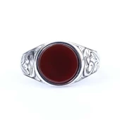 925 Ayar Gümüş Kırmızı Akik Taş Erkek Yüzük thumbnail 4