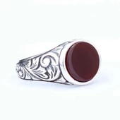 925 Ayar Gümüş Kırmızı Akik Taş Erkek Yüzük thumbnail 2