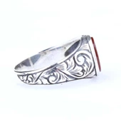 925 Ayar Gümüş Kırmızı Akik Taş Erkek Yüzük thumbnail 3