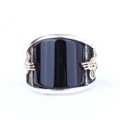 925 Ayar Gümüş Oniks Taşlı Tuğra Sembolü Erkek Yüzük thumbnail 5