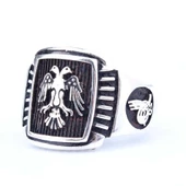 925 Ayar Gümüş Selçuklu Kartalı ve Osmanlı Tuğralı Erkek Yüzük thumbnail 5