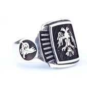 925 Ayar Gümüş Selçuklu Kartalı ve Osmanlı Tuğralı Erkek Yüzük thumbnail 1